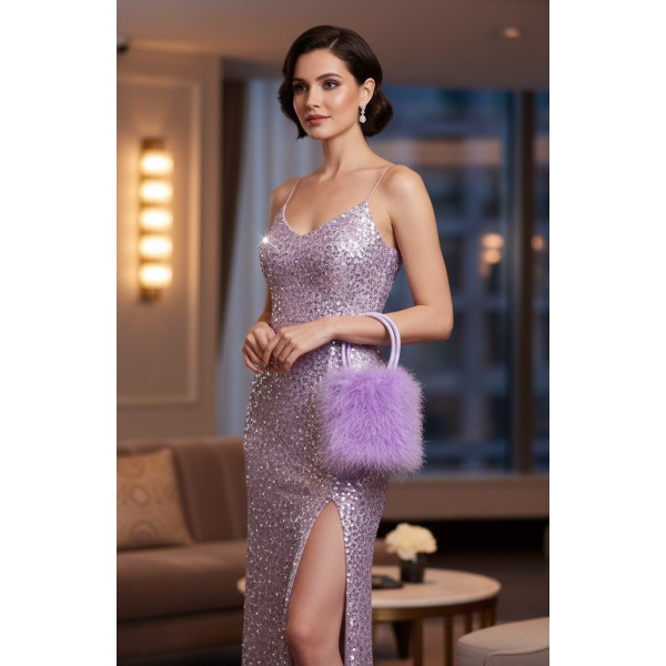 Feather-embellished Satin Evening Bag / Clutch - BG-463